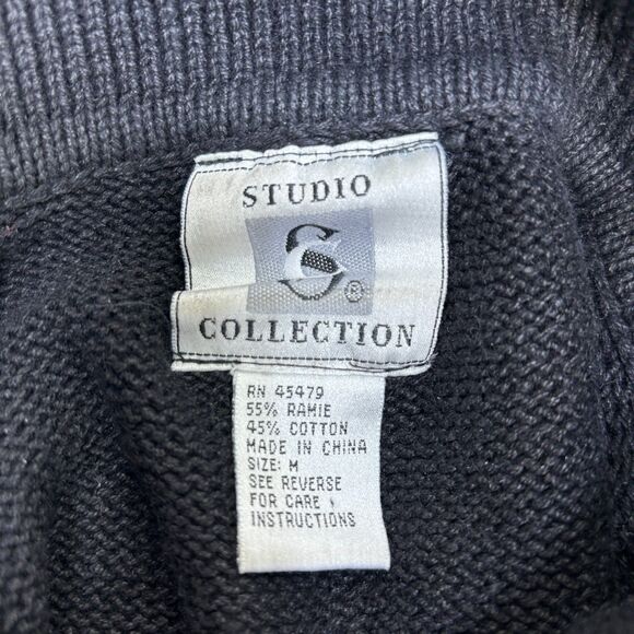 Vtg Studio Collection Turquoise & Silver Embellished Cowl Neck Studded Sweater M - Picture 3 of 7